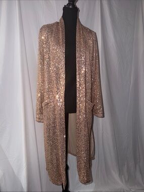 BB Dakota Rose Gold Sequin Long Cardigan